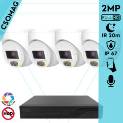 Techson 4 turret kamerás IP megfigyelőrendszer 2MP turret biztonsági kamera, 2.8 mm-es fix objektív, PoE, beépített mikrofonnal, hibrid világítással 20m-ig, kültéri (TCRI12S04PNS-TCIEL2E002WIA28P-TURRET-4)