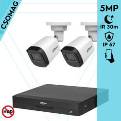 Dahua 2 cső kamerás analóg megfigyelőrendszer 5MP HD cső biztonsági kamera, 2, 8 mm fix objektív (XVR5104HSI3-HACB1A51U0280BS2-KOMPAKT-2)