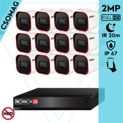 Provision-ISR 12 cső kamerás analóg megfigyelőrendszer 2MP HD Pro biztonsági kamera, inframegvilágítás 20m, 2.8mm fix lencse, 88° látószög (SH16200A5N2LMMV2-I2320A28-KOMPAKT-12)