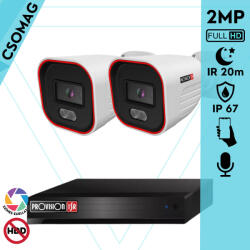 Provision-ISR 2 cső kamerás IP megfigyelőrendszer 2MP HD cső biztonsági kamera, 2.8 mm-es fix objektívvel, hibrid világítással, PoE, beépített mikrofonnal, IR 20m, kültéri (NVR54100PXNMM-BSH320IPBN28-KOMPAKT-2)