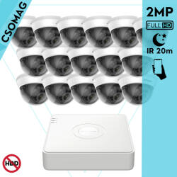 Hikvision 16 dome kamerás analóg megfigyelőrendszer 2MP biztonsági kamera, IR 20m, beltéri (DS7116HGHIM1T-DS2CE56D0TIRMMF28MMC-DOME-16)