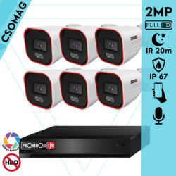 Provision-ISR 6 cső kamerás IP megfigyelőrendszer 2MP HD cső biztonsági kamera, 2.8 mm-es fix objektívvel, hibrid világítással, PoE, beépített mikrofonnal, IR 20m, kültéri (NVR58200PXNMM-BSH320IPBN28-KOMPAKT-6)