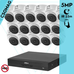 Dahua 16 dome kamerás analóg megfigyelőrendszer 5MP HD dóm biztonsági kamera, 2, 8 mm fix objektív, beltéri (XVR5116HSI3-HACT1A51U0280BS2-DOME-16)