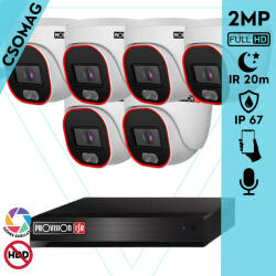 Provision-ISR 6 dome kamerás IP megfigyelőrendszer 2MP HD dome biztonsági kamera, 2.8 mm-es fix objektívvel, hibrid világítással, PoE, beépített mikrofonnal, IR 20m, kültéri (NVR58200PXNMM-DH320IPBN28-DOME-6)