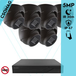 Techson 6 dome kamerás analóg megfigyelőrendszer 5MP HD dóm biztonsági kamera, 2.8 mm fix objektívvel, antracitszürke fém ház (TCRA12S408NS-TCAEB3E005IA28-DOME-6)