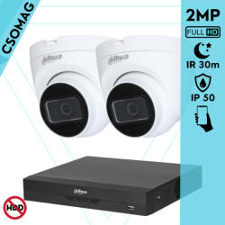 Dahua 2 dome kamerás analóg megfigyelőrendszer 2MP HD dóm biztonsági kamera, 2.8 mm fix objektívvel (XVR5104HSI3-HACHDW1200TRQ0280BS6-DOME-2)