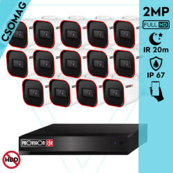 Provision-ISR 14 cső kamerás analóg megfigyelőrendszer 2MP HD Pro biztonsági kamera, inframegvilágítás 20m, 2.8mm fix lencse, 88° látószög (SH16200A5N2LMMV2-I2320A28-KOMPAKT-14)