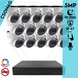 Techson 16 dome kamerás analóg megfigyelőrendszer 5MP HD dóm biztonsági kamera, 2.8 mm fix objektívvel, beépített mikrofon (TCRA12M816-TCAED1E005WIA28-DOME-16)