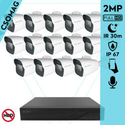 Techson 14 cső kamerás analóg megfigyelőrendszer 2MP NightVision HD cső biztonsági kamera, 2.8 mm fix objektívvel, valós WDR, beépített mikrofonnal (TCRA12M816-TCAMS3C902IA28-KOMPAKT-14)