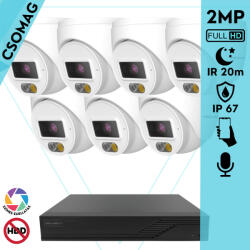 Techson 7 turret kamerás IP megfigyelőrendszer 2MP turret biztonsági kamera, 2.8 mm-es fix objektív, PoE, beépített mikrofonnal, hibrid világítással 20m-ig, kültéri (TCRI12S08PNS-TCIEL2E002WIA28P-TURRET-7)