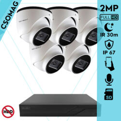 Techson 5 turret kamerás IP megfigyelőrendszer 2MP turret biztonsági kamera, 2.8 mm-es fix objektívvel, PoE, SD kártya foglalattal, beépített mikrofonnal, IR LED 30m, kültéri, fém ház (TCRI12S08PNS-TCIEA5E002