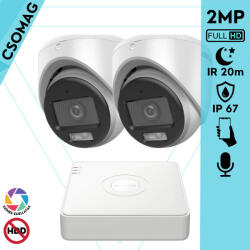 Hikvision 2 turret kamerás analóg megfigyelőrendszer 2MP biztonsági kamera, ColorVu Dual-light látható fény 20m, beépített mikrofonnal, kültéri (DS7104HGHIM1T-DS2CE70DF0TLMFS28MM-TURRET-2)