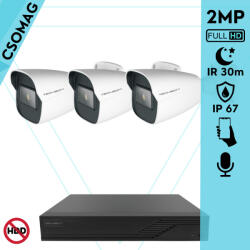 Techson 3 cső kamerás analóg megfigyelőrendszer 2MP NightVision HD cső biztonsági kamera, 2.8 mm fix objektívvel, valós WDR, beépített mikrofonnal (TCRA12S204NS-TCAMS3C902IA28-KOMPAKT-3)