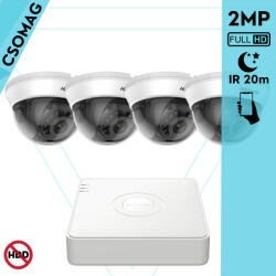 Hikvision 4 dome kamerás analóg megfigyelőrendszer 2MP biztonsági kamera, IR 20m, beltéri (DS7104HGHIM1T-DS2CE56D0TIRMMF28MMC-DOME-4)