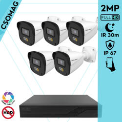 Techson 5 cső kamerás IP megfigyelőrendszer 2MP HD cső biztonsági kamera, 2.8 mm-es fix objektívvel, PoE, beépített mikrofonnal, hibrid fényű megvilágítás, kültéri, fém ház (TCRI12S08PNS-TCIEL2C902WIA28-KOMPA