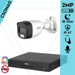 Dahua 1 cső kamerás analóg megfigyelőrendszer 2MP HD cső biztonsági kamera, 3.6 mm fix objektív, hibrid fény (XVR5104HSI3-HACHFW1200CLPILA0360BS6-KOMPAKT-1)