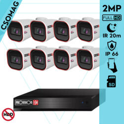 Provision-ISR 8 cső kamerás IP megfigyelőrendszer 2MP HD cső biztonsági kamera, 2.8 mm-es fix objektívvel, PoE, beépített mikrofonnal, IR LED 20m, kültéri, fém ház (NVR58200PXNMM-I2320IPSN28V4-KOMPAKT-8)