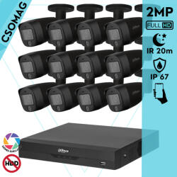 Dahua 12 cső kamerás analóg megfigyelőrendszer 2MP HD cső biztonsági kamera, 2, 8 mm fix objektív, hibrid fény (XVR5116HSI3-HACHFW1200CMILA0280BS6BLACK-KOMPAKT-12)