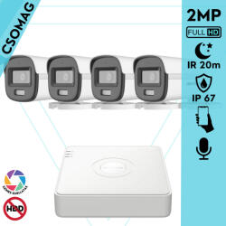 Hikvision 4 cső kamerás analóg megfigyelőrendszer 2MP biztonsági kamera, ColorVu Dual-light látható fény 20m, beépített mikrofonnal, kültéri (DS7104HGHIM1T-DS2CE10DF0TLFS28MM-KOMPAKT-4)