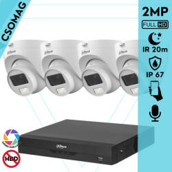 Dahua 4 dome kamerás analóg megfigyelőrendszer 2MP HD dóm biztonsági kamera, 3, 6 mm fix objektív, hibrid fény, beépített mikrofon (XVR5104HSI3-HACHDW1200CLQILA0360BS6-DOME-4)