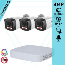 Dahua 3 cső kamerás IP megfigyelőrendszer 4MP HD cső biztonsági kamera, 2.8 mm-es fix objektívvel, PoE, beépített mikrofonnal, színes éjszakai kép, kültér (NVR2104PS3-DHIPCHFW1439TL1PAIL0280B-KOMPAKT-3)