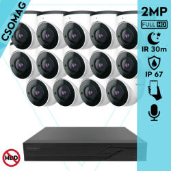 Techson 14 dome kamerás analóg megfigyelőrendszer 2MP NightVision HD dóm biztonsági kamera, 2.8 mm fix objektívvel, valós WDR, beépített mikrofonnal (TCRA12M816-TCAMS3E002IHA28-DOME-14)