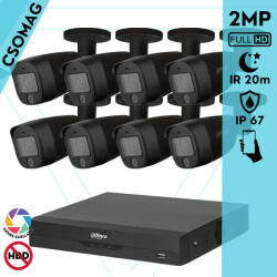Dahua 8 cső kamerás analóg megfigyelőrendszer 2MP HD cső biztonsági kamera, 2, 8 mm fix objektív, hibrid fény (XVR5108HSI3-HACHFW1200CMILA0280BS6BLACK-KOMPAKT-8)