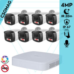 Dahua 8 cső kamerás IP megfigyelőrendszer 4MP HD cső biztonsági kamera, 2.8 mm-es fix objektívvel, PoE, beépített mikrofonnal, színes éjszakai kép, kültér (NVR21088PS3-DHIPCHFW1439TL1PAIL0280B-KOMPAKT-8)