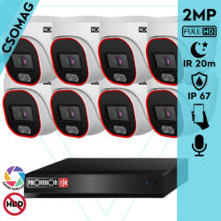 Provision-ISR 8 dome kamerás IP megfigyelőrendszer 2MP HD dome biztonsági kamera, 2.8 mm-es fix objektívvel, hibrid világítással, PoE, beépített mikrofonnal, IR 20m, kültéri (NVR58200PXNMM-DH320IPBN28-DOME-8)