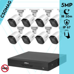 Dahua 8 cső kamerás analóg megfigyelőrendszer 5MP HD cső biztonsági kamera, 2, 8 mm fix objektív (XVR5108HSI3-HACB1A51U0280BS2-KOMPAKT-8)