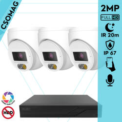 Techson 3 turret kamerás IP megfigyelőrendszer 2MP turret biztonsági kamera, 2.8 mm-es fix objektív, PoE, beépített mikrofonnal, hibrid világítással 20m-ig, kültéri (TCRI12S04PNS-TCIEL2E002WIA28P-TURRET-3)