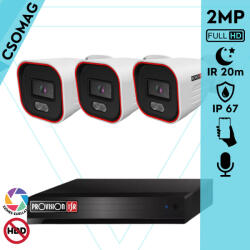 Provision-ISR 3 cső kamerás IP megfigyelőrendszer 2MP HD cső biztonsági kamera, 2.8 mm-es fix objektívvel, hibrid világítással, PoE, beépített mikrofonnal, IR 20m, kültéri (NVR54100PXNMM-BSH320IPBN28-KOMPAKT-3)