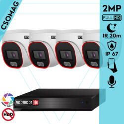 Provision-ISR 4 dome kamerás IP megfigyelőrendszer 2MP HD dome biztonsági kamera, 2.8 mm-es fix objektívvel, hibrid világítással, PoE, beépített mikrofonnal, IR 20m, kültéri (NVR54100PXNMM-DH320IPBN28-DOME-4)