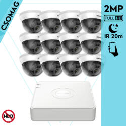 Hikvision 12 dome kamerás analóg megfigyelőrendszer 2MP biztonsági kamera, IR 20m, beltéri (DS7116HGHIM1T-DS2CE56D0TIRMMF28MMC-DOME-12)