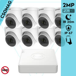 Hikvision 8 turret kamerás analóg megfigyelőrendszer 2MP biztonsági kamera, IR 20m, beltéri (DS7108HGHIM1T-DS2CE76D0TITPF28MMC-TURRET-8)