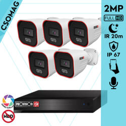 Provision-ISR 5 cső kamerás IP megfigyelőrendszer 2MP HD cső biztonsági kamera, 2.8 mm-es fix objektívvel, hibrid világítással, PoE, beépített mikrofonnal, IR 20m, kültéri (NVR58200PXNMM-BSH320IPBN28-KOMPAKT-5)