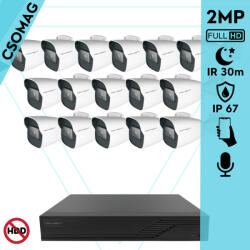 Techson 16 cső kamerás analóg megfigyelőrendszer 2MP NightVision HD cső biztonsági kamera, 2.8 mm fix objektívvel, valós WDR, beépített mikrofonnal (TCRA12M816-TCAMS3C902IA28-KOMPAKT-16)