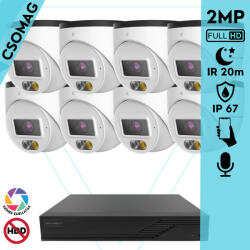 Techson 8 turret kamerás IP megfigyelőrendszer 2MP HD turret biztonsági kamera, 2.8 mm-es fix objektívvel, PoE, beépített mikrofonnal, hibrid fényű megvilágítás, kültéri, fém ház (TCRI12S08PNS-TCIEL2E002WIA28