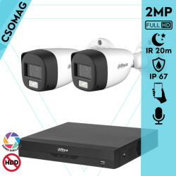 Dahua 2 cső kamerás analóg megfigyelőrendszer 2MP HD cső biztonsági kamera, 3, 6 mm fix objektív, hibrid fény (XVR5104HSI3-HACHFW1200CLPILA0360BS6-KOMPAKT-2)