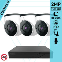 Techson 3 dome kamerás analóg megfigyelőrendszer 2MP NightVision HD dóm biztonsági kamera, 2.8 mm fix objektívvel, valós WDR, beépített mikrofonnal (TCRA12S204NS-TCAMS3E002IHA28-DOME-3)