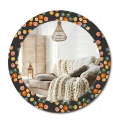  Kerek fali tükör, fi 70cm, Virág pöttyök, 4mm vastag, fém medálokkal (010090550100300072649)