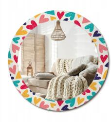  Kerek fali tükör, Size fi 70cm, színes szívek, edzett üveg, fém medálokkal (010090550100300072613)