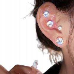  Fülbevaló szett, 925-ös ezüst, cirkónium-oxid, 3 pár, fehér, füllyuk nélkül (E779)