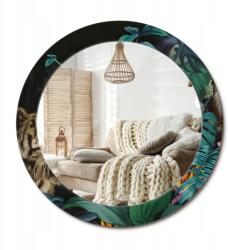  Modern dekoratív kerek tükör nyomott mintával 70 cm Dzsungel vintage (010090550100300054003)
