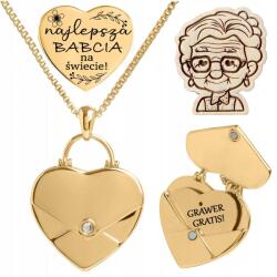  Gravírozott Nyaklánc Szív Ajándék Nagymamáknak Nagymama Napjára Ajándék (NASZYJNIK DAMSKI Z GRAWEREM, ZŁOTY ŁAŃCUSZEK)