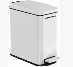 SONGMICS Szemetes Kosár Tetővel, Fürdőszobába, 5L, Fehér, Pedálos Kosár 5L (LTB560W05)
