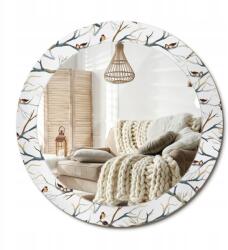  Fali tükör grafikával díszített üveg fi 70 cm Verebek madarak ágak (010090550100300029445)