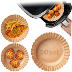 Berdsen Sütőpapír Air Fryer forrólevegős sütőhöz, Berdsen, 20 cm, 50 db, natúr barna, hőálló kivitel, tapadásmentes, kör alakú (TE364903)