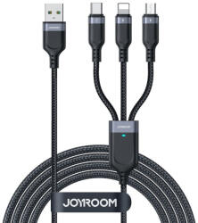 JOYROOM 3in1 USB-A - Lightning + USB-C + MicroUSB Kábel - 1.2m 3.5A - Fekete (S-A18)
