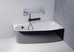 POLYSAN Projekta Monolith jobbos aszimmetrikus akril sarok kád 156x77x60 cm, fehér/fekete 21111MB (21111MB)